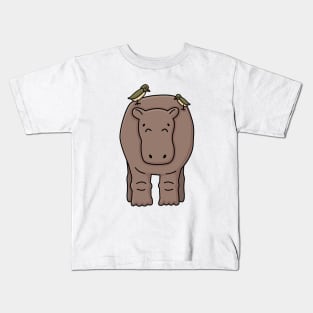 Brown outline cartoon gray kid hippo stands on the ground Kids T-Shirt